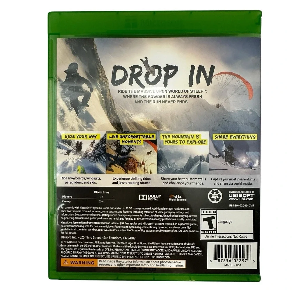 Steep Xbox One Winter Sports Racing Ubisoft Original Case & Disc